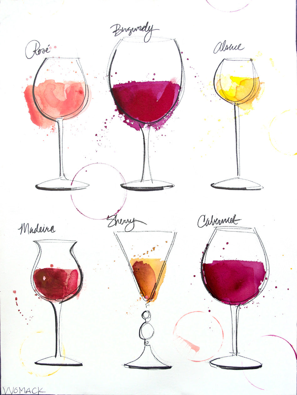 Wine Glossary Illustration (Reds, Rose´, Sherry & White)